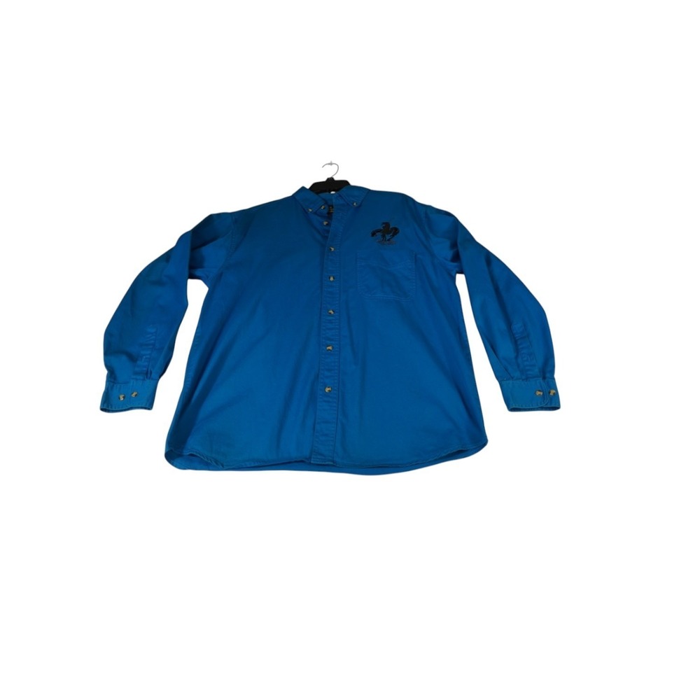 Blue Generation Western Shirt Men's L Blue Embroidered Logo Collared Button Down
